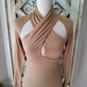 Astr the Label Women's Cut-Out Knit High Neck Mini Dress in Tan